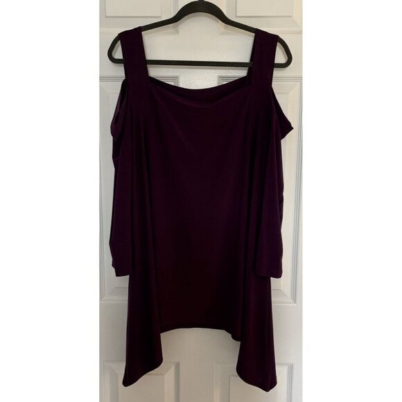 CARIBE Cold Shoulder Purple Asymmetrical Top Size 1X Plus Figure Flattering EUC - Picture 1 of 4